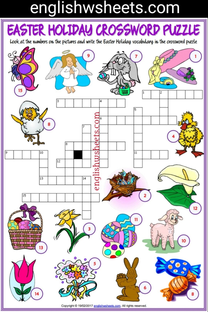 Second grade student working on a spring themed geometry crossword puzzle