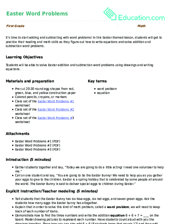 Easter Math Word Problems Worksheet for Early Elementary Addition Practice Second graders solving Easter-themed addition word problems with colorful spring illustrations