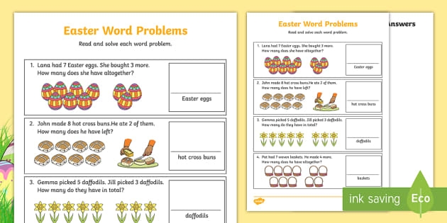 Easter Themed Addition Math Worksheet for Second Grade Number 18 Second grade student working on a fun Easter themed math worksheet featuring addition word problems