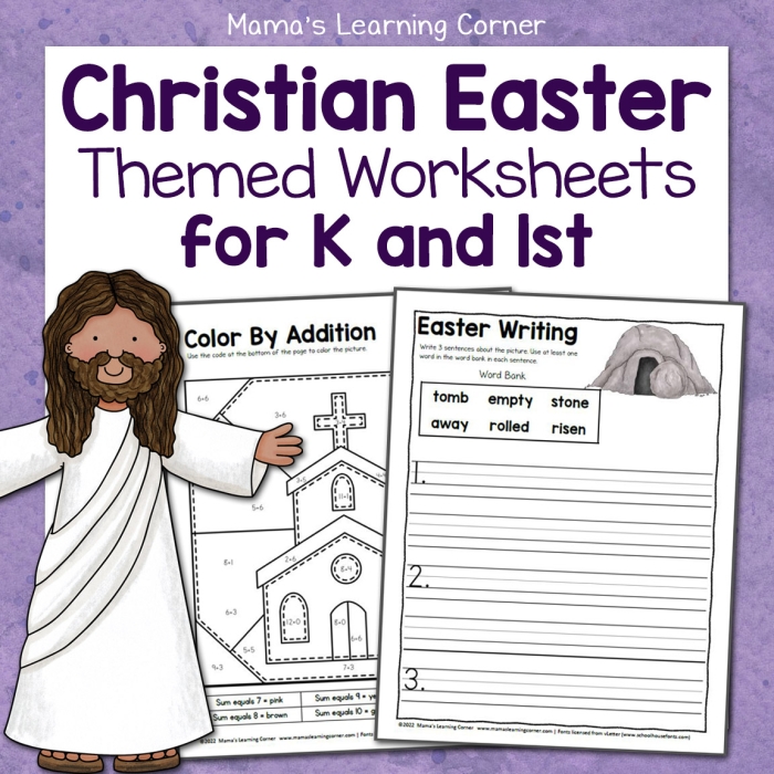 Second grade student practicing addition and subtraction with an Easter themed math word problems worksheet