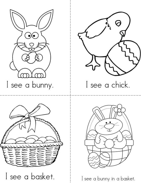 Kindergarten students coloring and assembling a DIY Easter Mini-Book worksheet