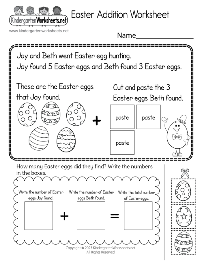 Easter Picture Addition worksheet featuring the Easter bunny on a playful path