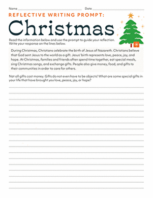 Easter-themed reflective writing prompt for fourth graders on showing love to friends and family