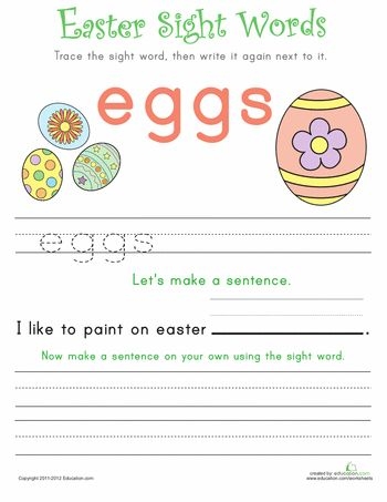 Easter Sight Words: Sun Worksheet for Kindergarten Colorful Easter-themed worksheet featuring sight words and a sun illustration