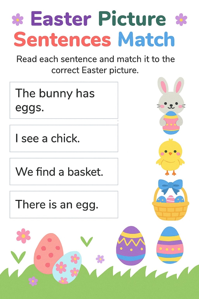 Sun worksheet for building sentences and sight word recognition this Easter Easter-themed worksheet featuring a sun for practicing sight words with kindergarteners