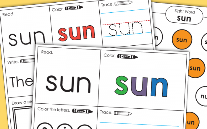 Sunshine sight words worksheet for Easter learning fun Easter-themed worksheet featuring the sun for practicing sight words in kindergarten