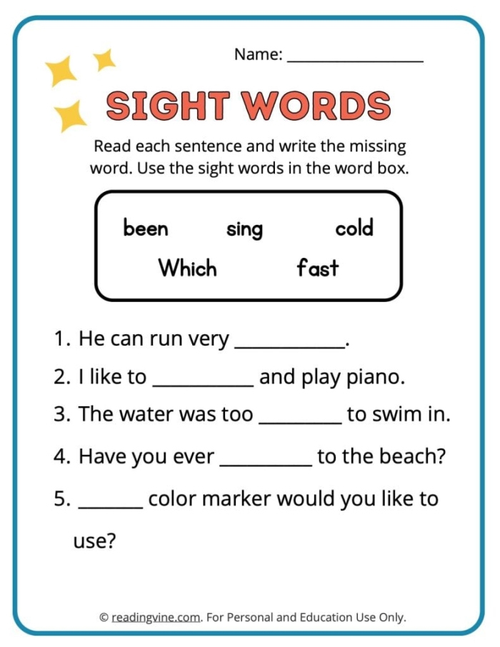 Sun worksheet for Easter sight word learning and sentence building activities Easter-themed worksheet featuring sun illustrations for practicing sight words in Kindergarten
