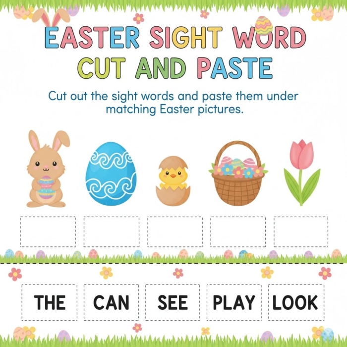 Engaging sun illustration for building sentences with sight words this Easter Colorful Easter-themed worksheet featuring the sun for sight word practice