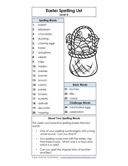 Easter Spelling Worksheet for Grade 2 Mixed Operations Activity 7 Second grade students identify correct Easter spelling words hidden inside colorful egg shapes