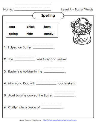 Easter Egg Spelling Activity 5 - Find the Correctly Spelled Holiday Words Second grade Easter spelling worksheet with hidden words in decorated eggs asking students to identify correct spelling