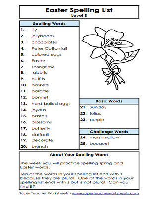 Easter Spelling Worksheet Activity Twenty One Second grade student checking the correct spelling of holiday words inside colorful Easter eggs