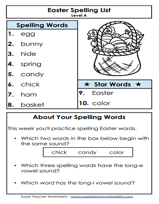Easter Spelling Worksheet Activity Number Twenty Four Second grade student solving an Easter spelling worksheet featuring holiday words hidden inside colorful eggs