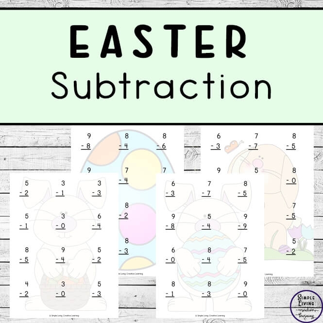 Easter Subtraction Practice Worksheet Number 11 for Kindergarten Math Lessons Kindergarten students practicing basic subtraction problems with colorful Easter themed math drill sheets