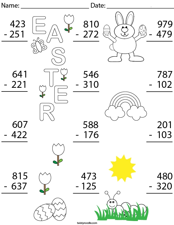 Fun Easter-themed subtraction practice for kids to enjoy while learning Easter Subtraction worksheet featuring colorful eggs with math problems for first graders