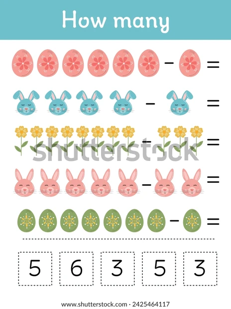 Easter Subtraction Worksheet Number Eighteen for First Grade Math Practice First grade student worksheet featuring Easter eggs with subtraction math problems to solve