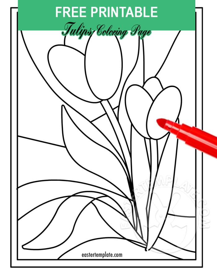 Easter Tulips Coloring Activity for Young Learners Image 7 Colorful tulips with Easter bunny and spring flowers for kindergarten students to color