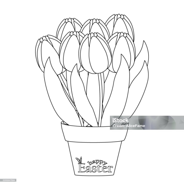 Color the Easter Tulips worksheet for kindergarten fraction practice number 23 Kindergarten students coloring Easter tulips while practicing basic fractions on a worksheet