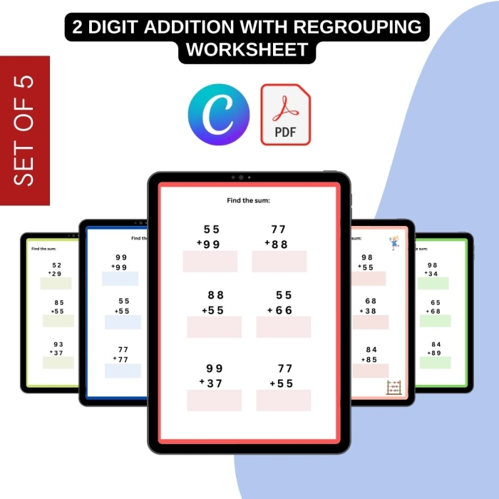 Easter Math Practice: Two-Digit Addition Exercises for Young Learners Second grade students solving Easter-themed two-digit addition problems on a colorful math worksheet