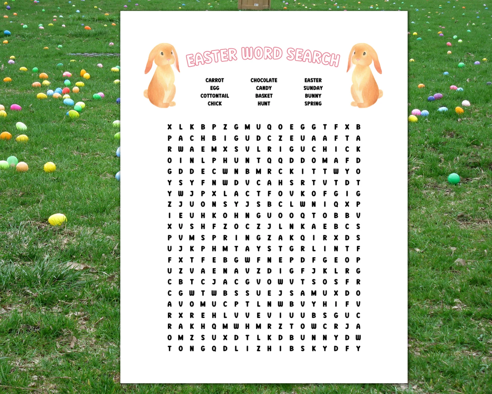 Easter Word Search Puzzle worksheet designed for first graders to enhance vocabulary and spelling skills
