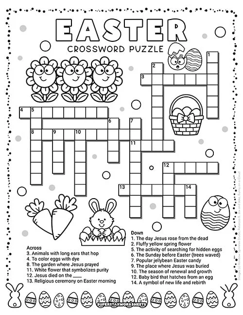 Colorful Easter crossword puzzle worksheet designed for kindergarten students
