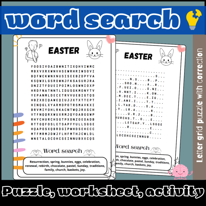 Easter Word Search Puzzle worksheet for first graders to enhance vocabulary and spelling skills