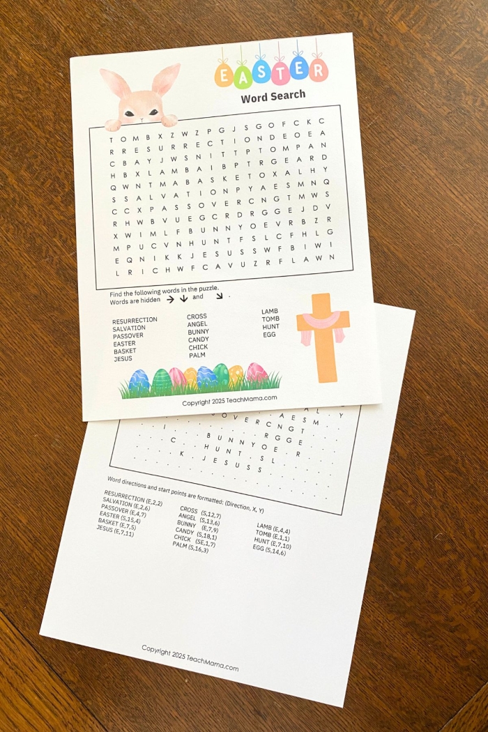 First grade Easter word search worksheet for building vocabulary and spelling skills
