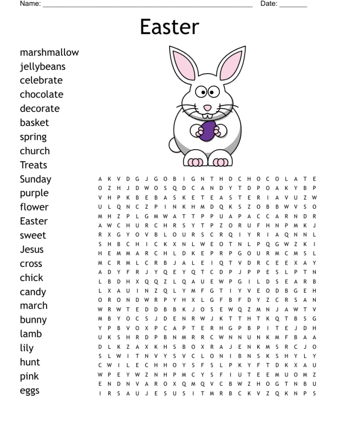 Easter Word Search Puzzle worksheet for first graders to enhance vocabulary and spelling skills