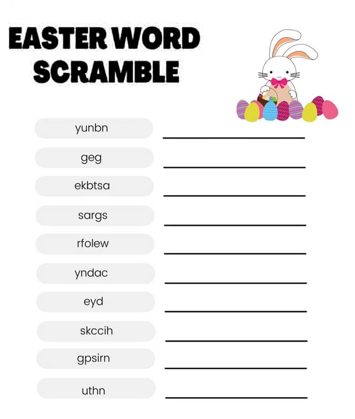 Third grade students unscramble Easter themed words by rearranging letters inside decorated egg illustrations