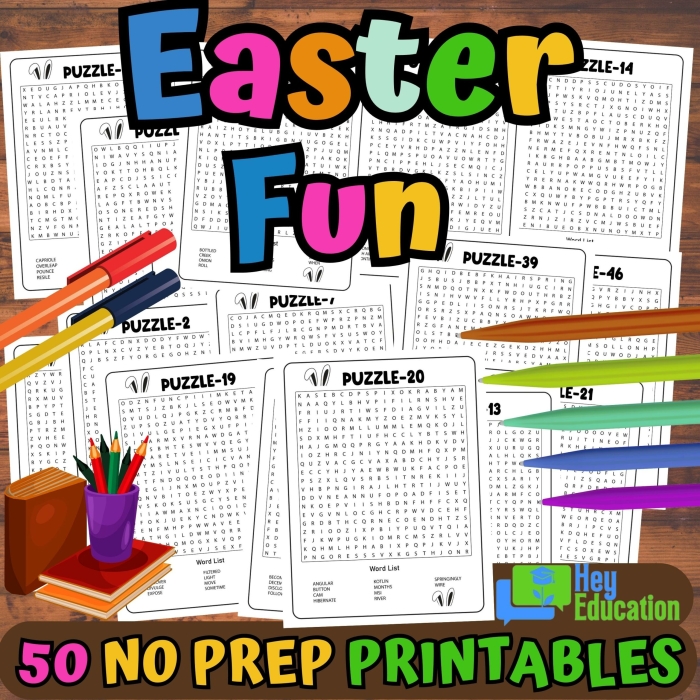Easter Word Search Puzzle worksheet for first graders to enhance vocabulary and spelling skills
