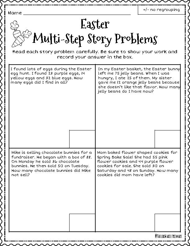 Easter-themed math word problems worksheet for second graders