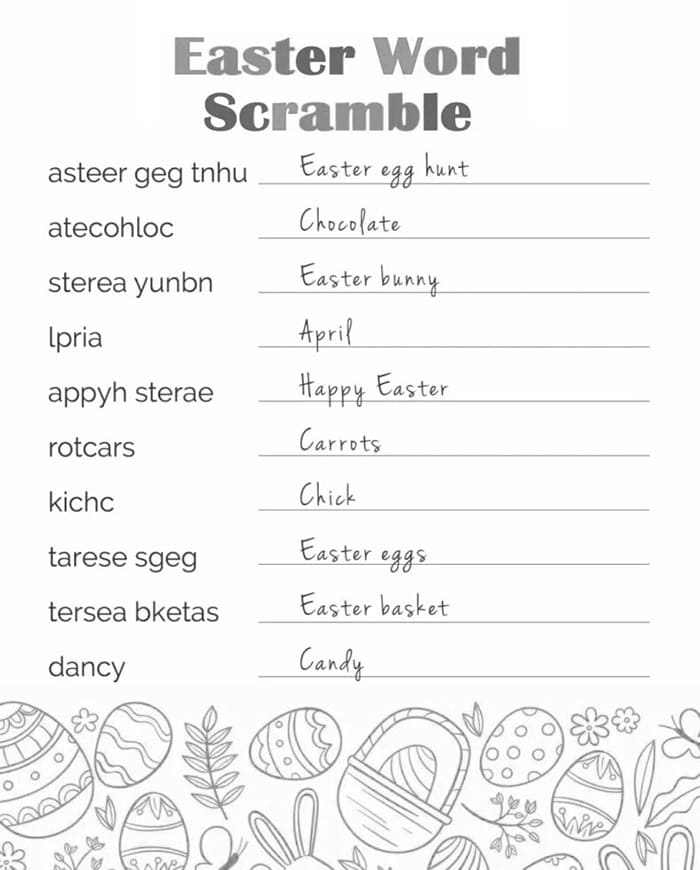 Third grade students practice spelling by unscrambling holiday terms on this Easter Word Scramble worksheet 17