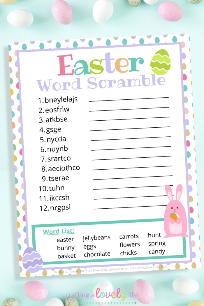 Third grade students practice spelling with an Easter egg themed word scramble worksheet