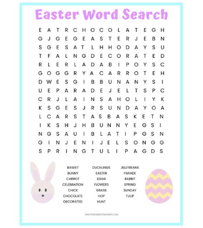 Fourth grade students engaging with an Easter word search puzzle worksheet containing 18 holiday terms