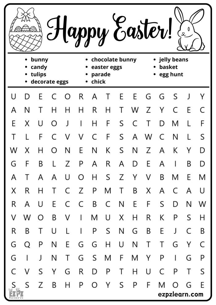 Fourth grade students hunt for 18 holiday vocabulary terms in this Easter Word Search Puzzle worksheet 23
