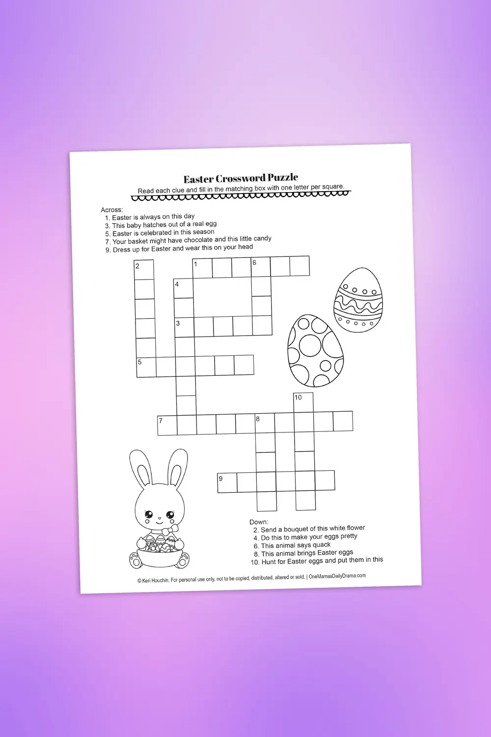 Colorful second grade Easter crossword puzzle worksheet for kids