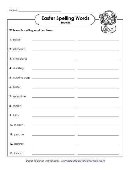 Easter Spelling Worksheet 11 Identifying Correct Holiday Words Second grade Easter spelling worksheet featuring hidden holiday words inside decorated eggs for students to identify.