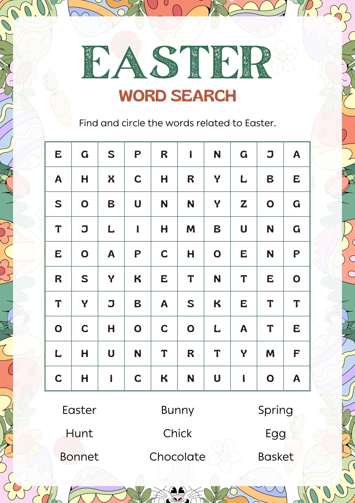 Easter Word Search Puzzle worksheet for fourth graders to enhance vocabulary skills