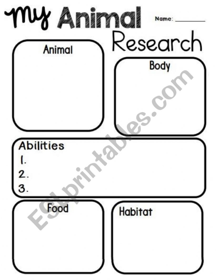 First grade student filling out an animal research graphic organizer worksheet
