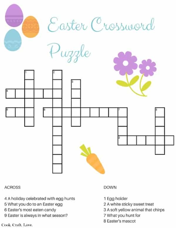 First grade student solving an easy Easter themed crossword worksheet with Spring illustrations
