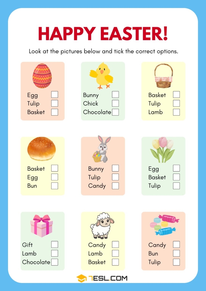 Reading worksheet for Fourth Grade Easy Easter Idioms worksheet for fourth graders to enhance reading skills through idiomatic expressions. Engaging activity to help students understand the meanings of Easter-themed idioms.