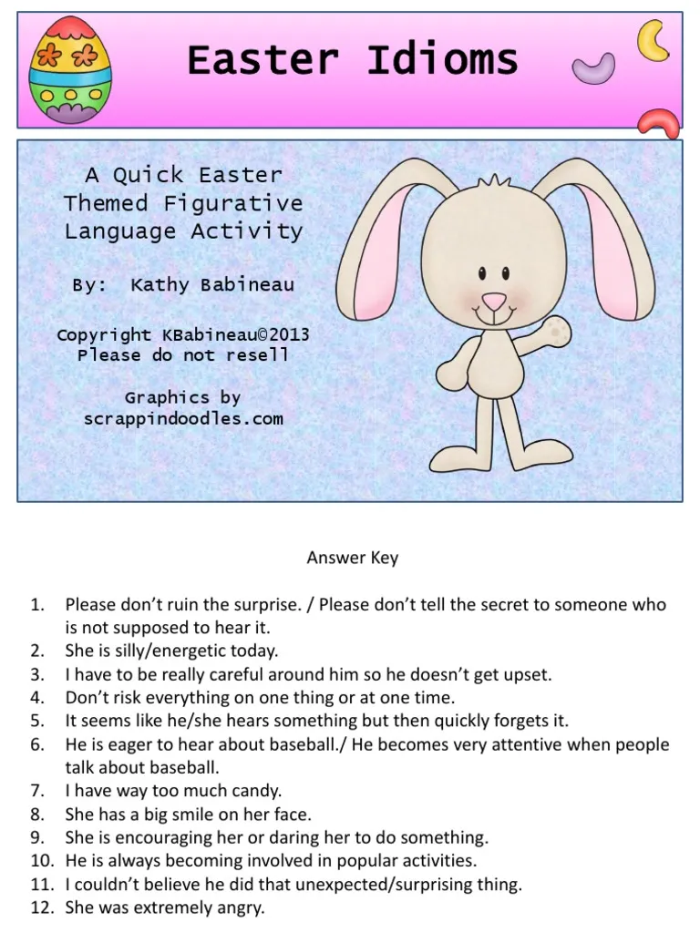 Engaging Easy Easter Idioms worksheet for students to explore language context Worksheet featuring Easter idioms for fourth graders to enhance reading skills