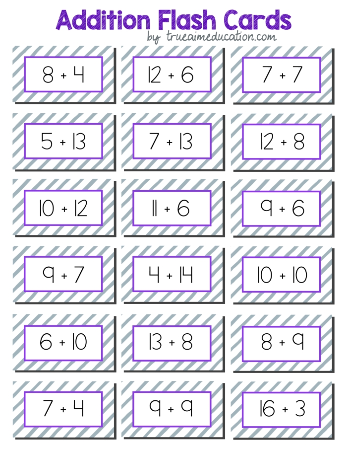 Addition flash cards math activity for pre-k students 2 Printable addition flash cards worksheet for preschool math practice
