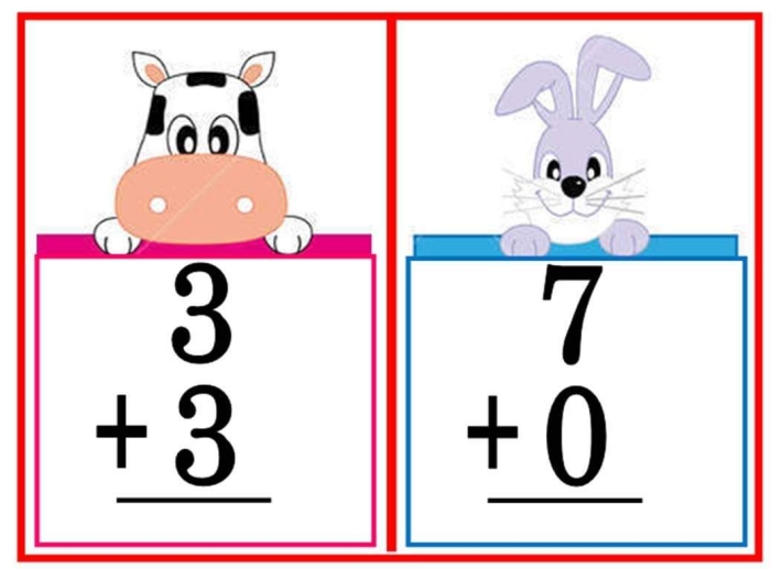 Simple addition worksheet featuring bright colored cards helping young learners practice basic math facts Preschooler counting colorful addition flash cards with numbers one through five for early math learning