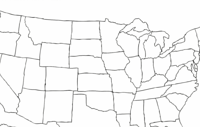 Blank map of the United States for third grade geography practice