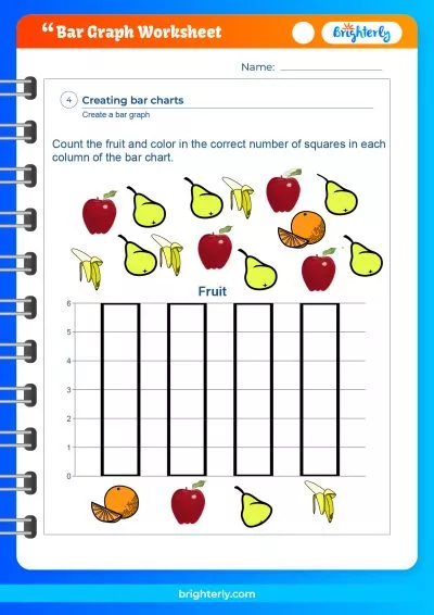 Third grade student completing an Eat Healthy bar graph worksheet exercise