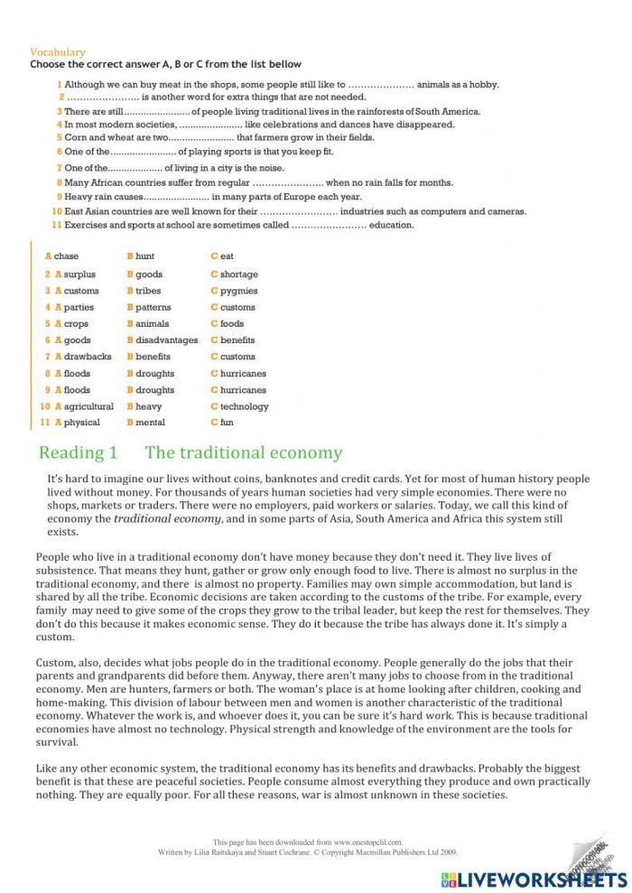 Sixth grade students learning about traditional market command and mixed economic systems on worksheet page 12