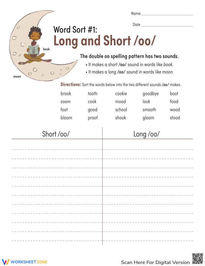 Third grade worksheet showing word sort activity for the three different sounds of the -ed ending in past tense verbs