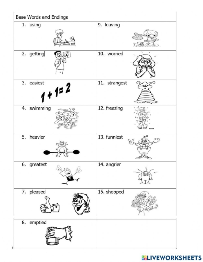 Worksheet featuring verbs with -ed and -ing endings for second graders