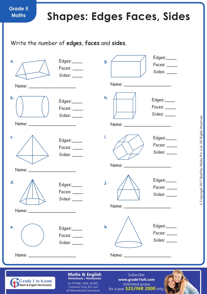 Worksheet on edges and vertices for geometry practice in second grade Fill-in chart for 2D shapes focusing on edges and vertices for second graders