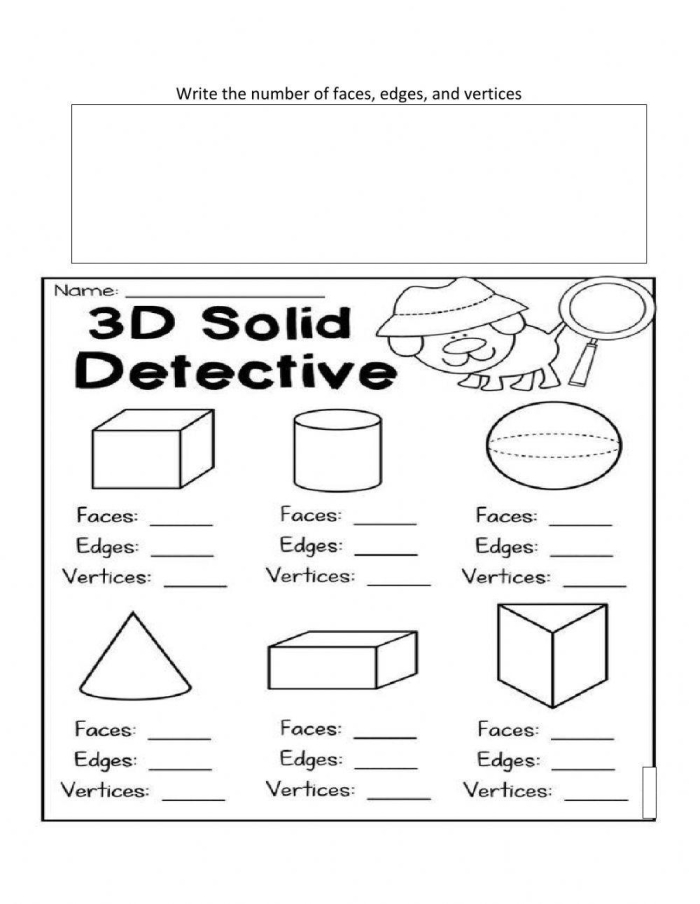 Fill-in chart for identifying shapes' edges and vertices, Image 20 Worksheet illustrating edges and vertices of 2D shapes for second graders